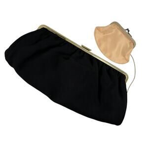 Vintage Harry Levine Clutch with Coin Purse Black 24K Gold Plated Frame